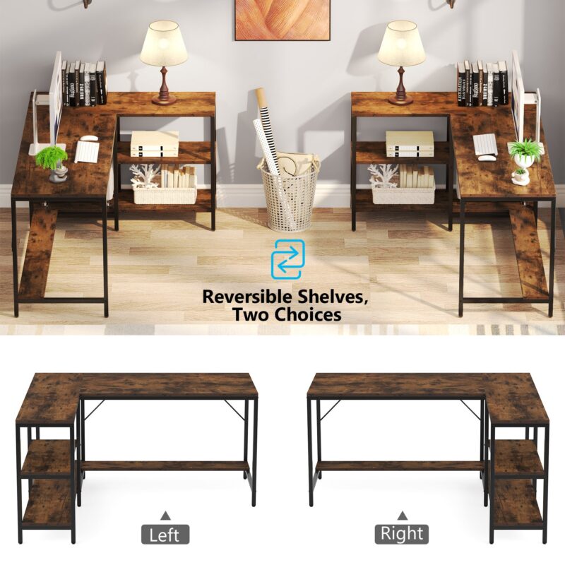 L-Shaped Desk, Reversible Corner Computer Desk with Storage Shelves - Image 6