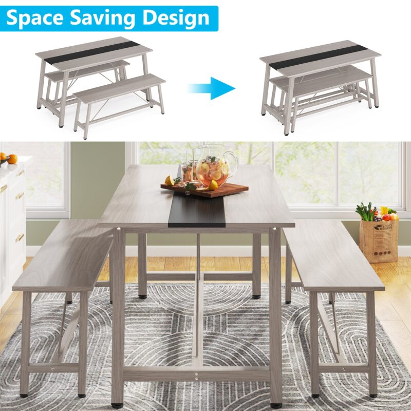 Dining Table Set, 55" Kitchen Table Set with 2 Benches - Image 5