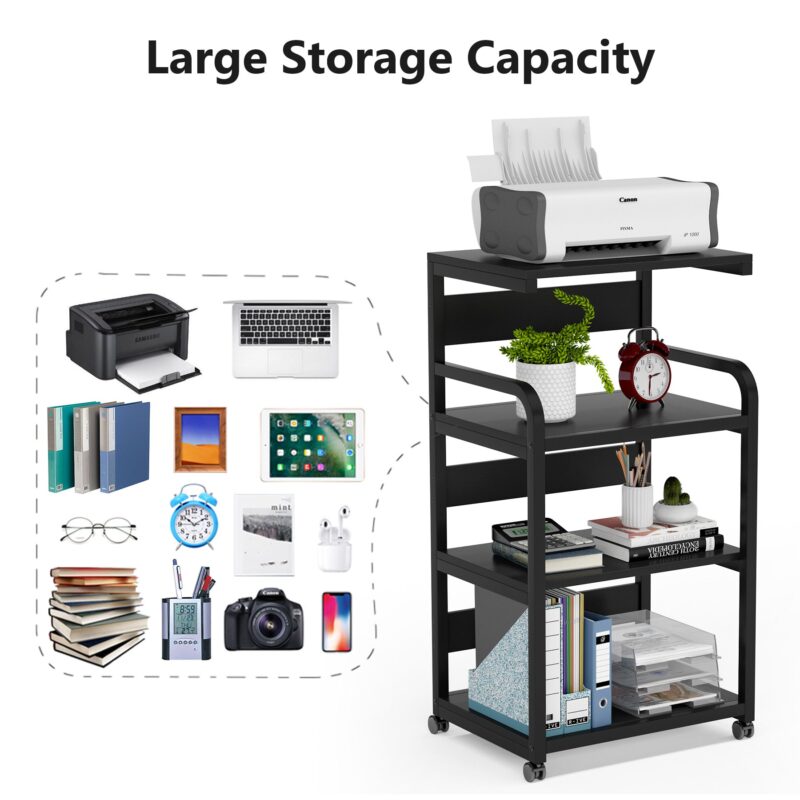 Printer Stand, 4-Shelf Mobile Printer Cart with Storage Shelves - Image 7