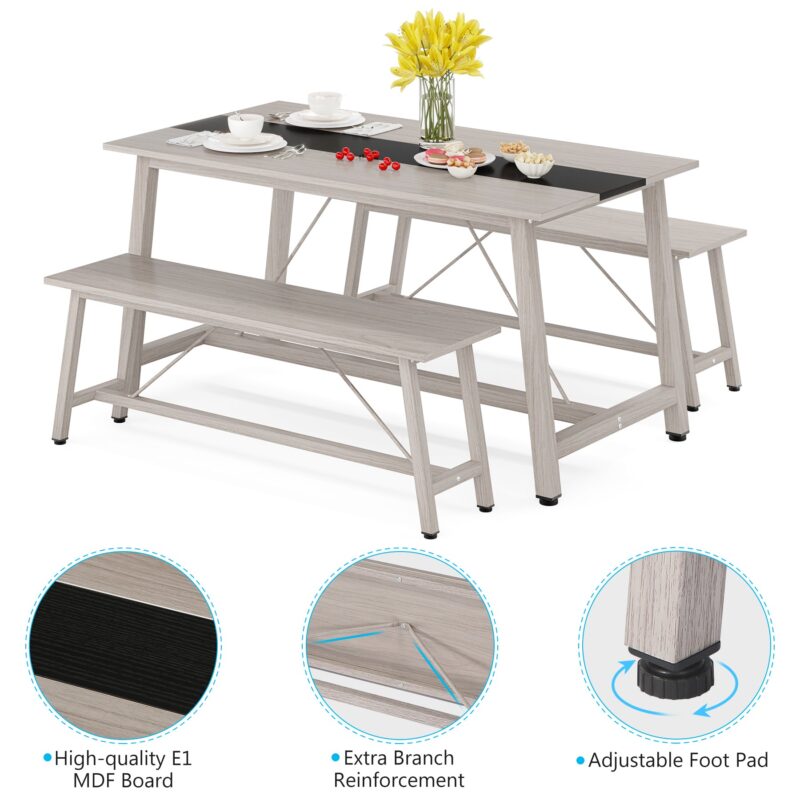 Dining Table Set, 55" Kitchen Table Set with 2 Benches - Image 6