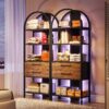 Bookshelf, 4-Tier Industrial Bookcase with 2 Drawers & LED Light - Image 9