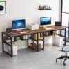 Two Person Desk, Computer Desk Double Workstation with Shelves