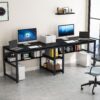 Two Person Desk, Computer Desk Double Workstation with Shelves - Image 2