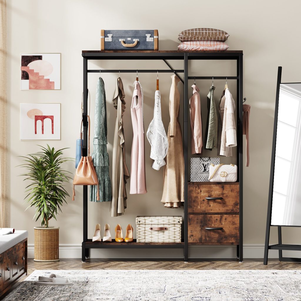 Freestanding Closet Organizer, Clothes Rack with Drawers and Shelves ...