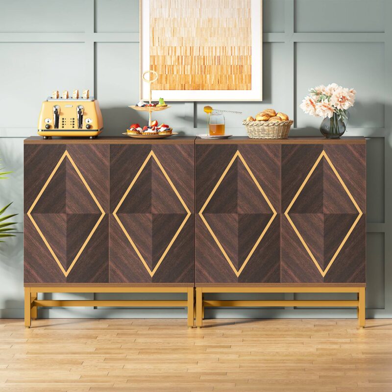 Sideboard Buffet Set of 2, Accent Console Cabinet with Adjustable Shelf - Image 4