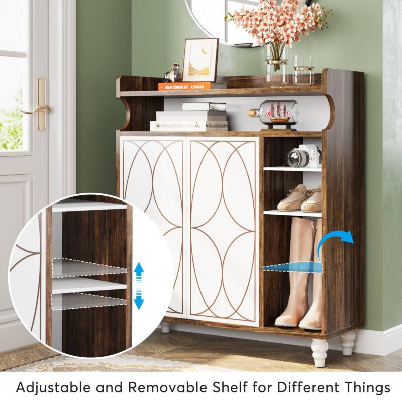 Shoe Cabinet, Shoe Organizer with Doors & Adjustable Shelves - Image 7