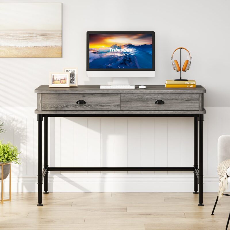 Computer Desk, 47" Study Writing Table with 2 Storage Drawers - Image 4