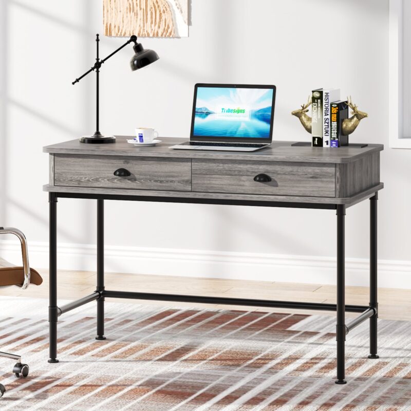 Computer Desk, 47" Study Writing Table with 2 Storage Drawers - Image 2