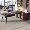 Executive Desk, 87” L-Shaped Computer Desk with 51” File Cabinet - Image 3