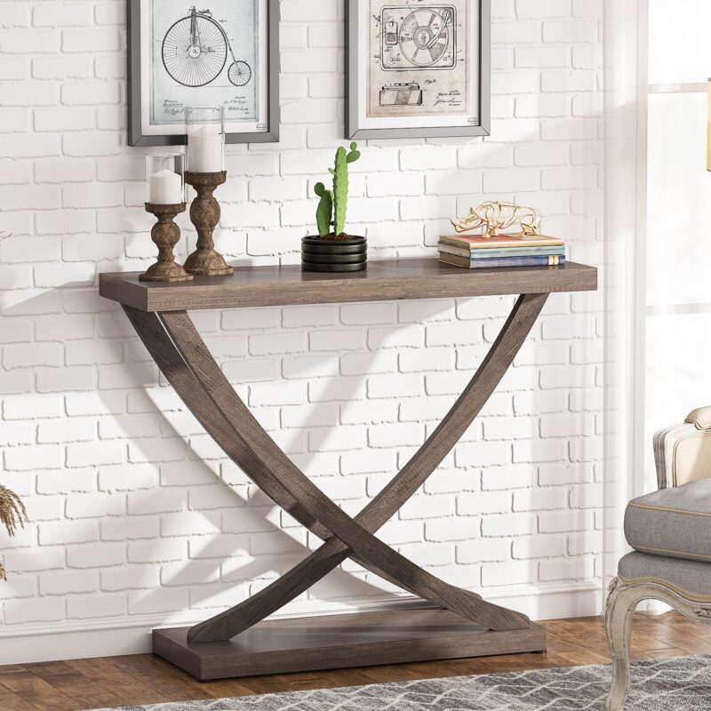Console Table, 35 inch Industrial Entryway Table Narrow Sofa Table - Image 2