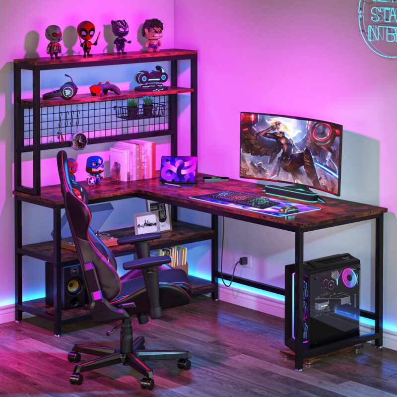 55" Reversible L-Shaped Desk with Wireless Charging & Shelves - Image 4
