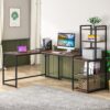 L-Shaped Desk, Reversible Corner Computer Desk with 5 Tier Shelves - Image 2
