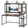 Computer Desk, 59" Gaming Desk with Monitor Stand & Storage Shelves
