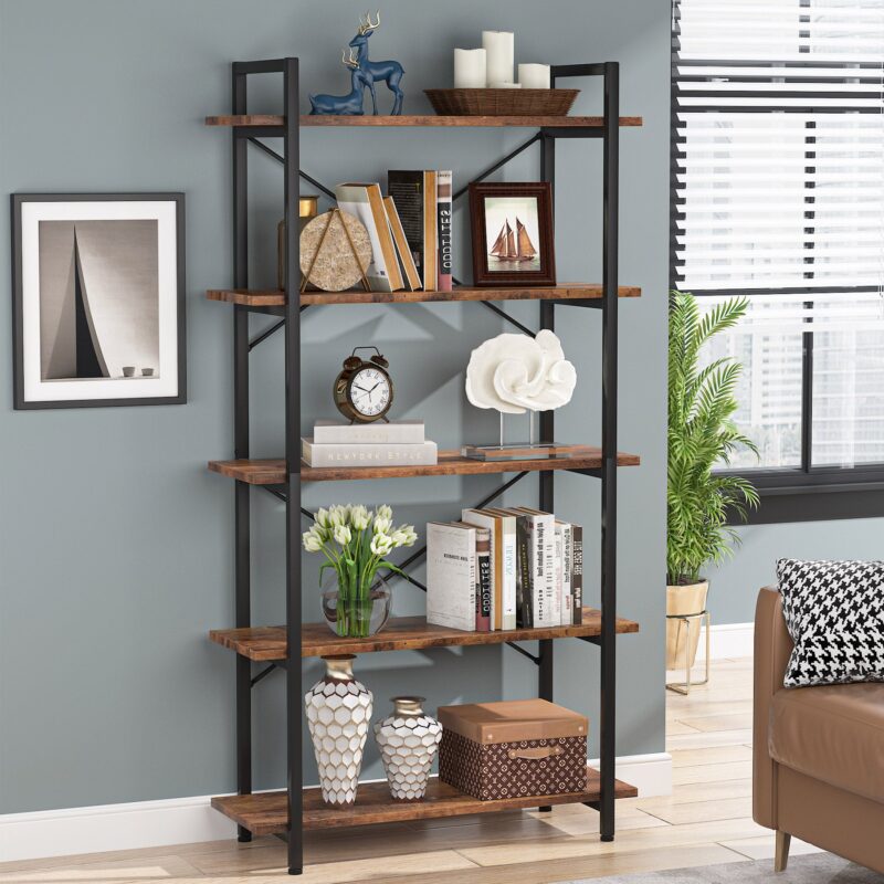 Bookshelf,  5 Tier Bookcase Display Shelf Unit - Image 3