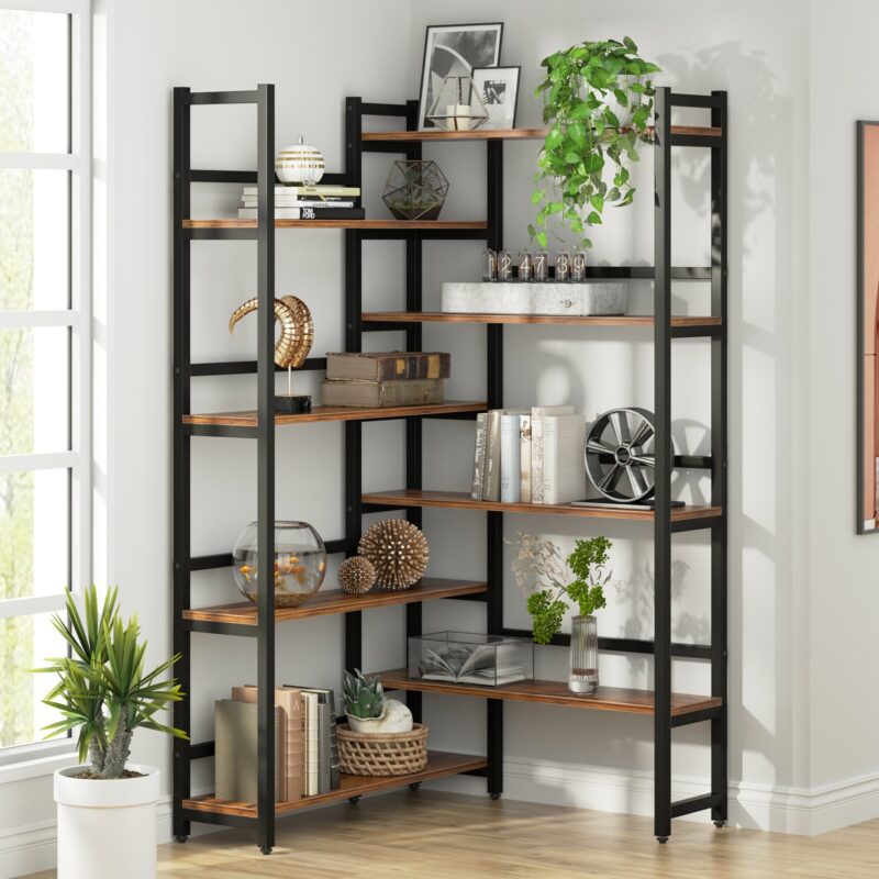 Corner Bookshelf,  8-Tier Industrial 70.8” Bookcase - Image 3
