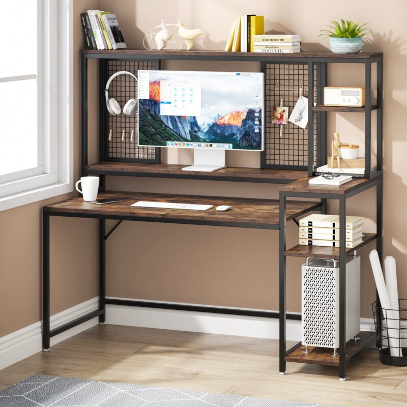 Computer Desk, 59" Gaming Desk with Monitor Stand & Storage Shelves - Image 2