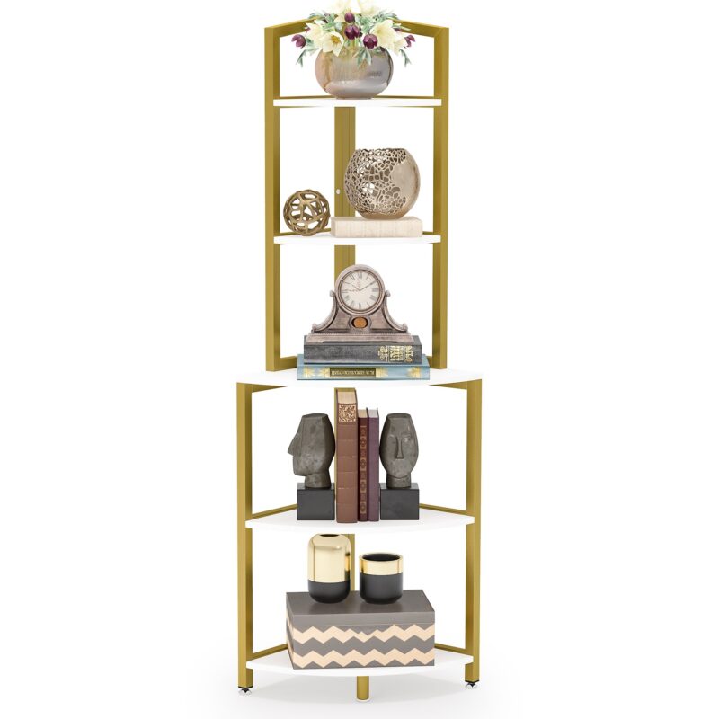 Corner Shelf, 60 Inch Corner Bookshelf Ladder Shelf Plant Stand - Image 9