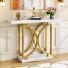 Console Table, Faux Marble Sofa Table with Double D-Shaped Metal Base - Image 2