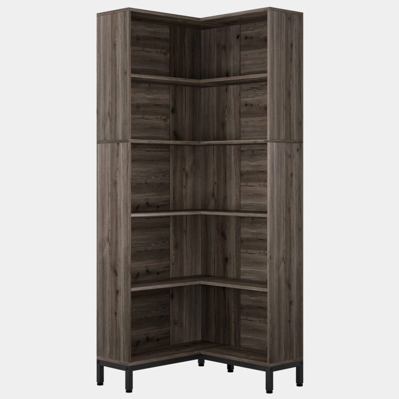 Corner Bookcase, 71 inch 6-Tier L-Shaped Etagere Bookshelf - Image 2