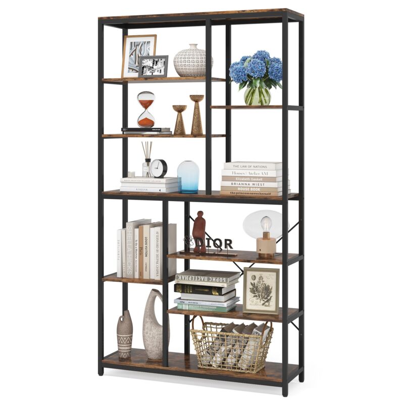 Bookshelf, 79 inches Tall Etagere, 8-Tier Staggered Bookcase - Image 2