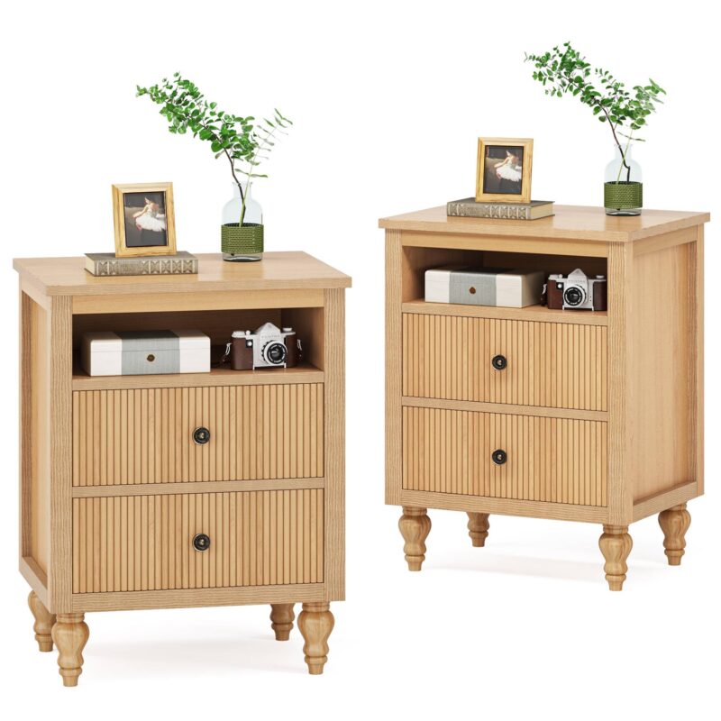 Nightstand, 2 Drawers Sofa Side Table with Open Storage Space - Image 7