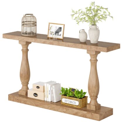 Console Table, 63" Solid Wood Entryway Table with Floor Shelf