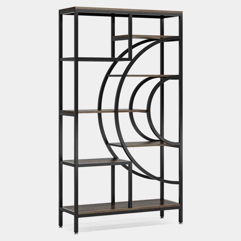 Bookshelf, 71" Geometric Bookcase, Industrial 8-Tiers Etagere Shelving Unit - Image 2