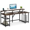Computer Desk, 63" Writing Desk with Monitor Stand & Storage Shelves