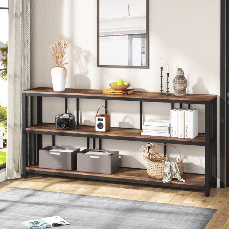 Console Table, 70.9" Sofa Table, 3 Tiers Narrow Long Sofa Table - Image 4