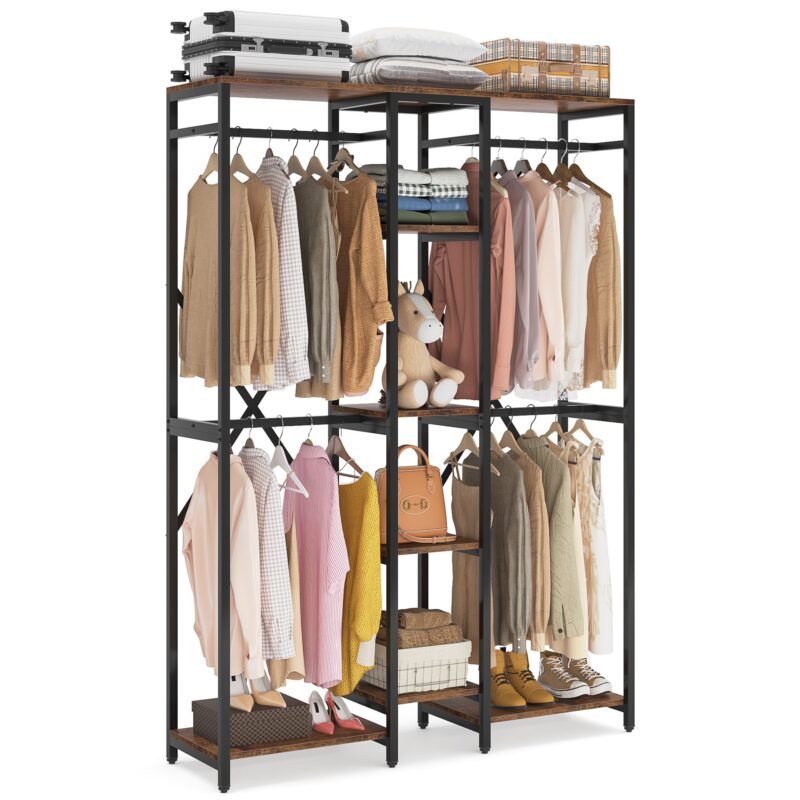Freestanding Closet Organizer, 87" Garment Racks with Shelves