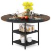 Dining Table, Round Kitchen Dinner Table with Storage Shelf