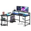 Gaming Desk, L Shaped Computer Desk with LED Strip & Shelves