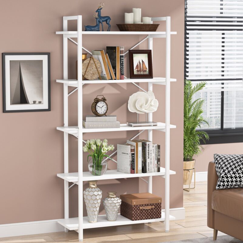Bookshelf,  5 Tier Bookcase Display Shelf Unit - Image 8