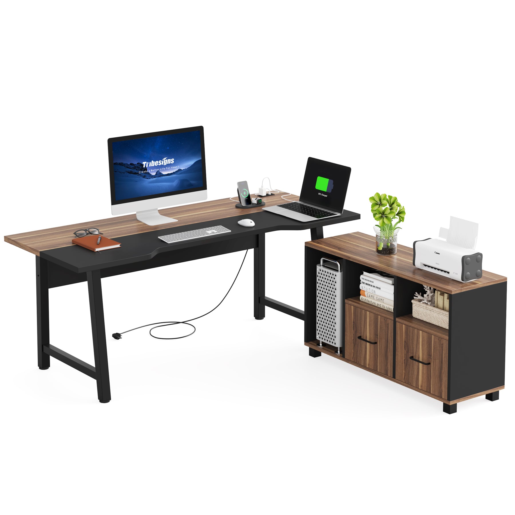 L-Shaped Desk with File Cabinet