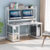 Computer Desk, 55" Hutch Desk Writing Table with Monitor Stand - Image 2