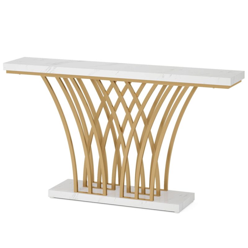Console Table, 59 " Faux Marble Entryway Table with Geometric Metal Base - Image 2