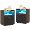 Nightstand, 2 Drawers Beside Table with LED Lights and Shelves - Image 8