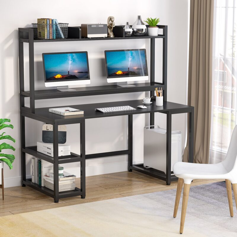 Computer Desk, 55" Hutch Desk Writing Table with Monitor Stand - Image 11