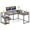 L-Shaped Desk, Corner Desk with Power Outlets, Monitor Stand & Drawer - Image 7