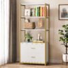Bookshelf, 4 Tier Etagere Display Bookcase with 2 Drawers - Image 10