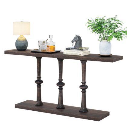 Console Table, Farmhouse 63” Sofa Table with Solid Wood Legs