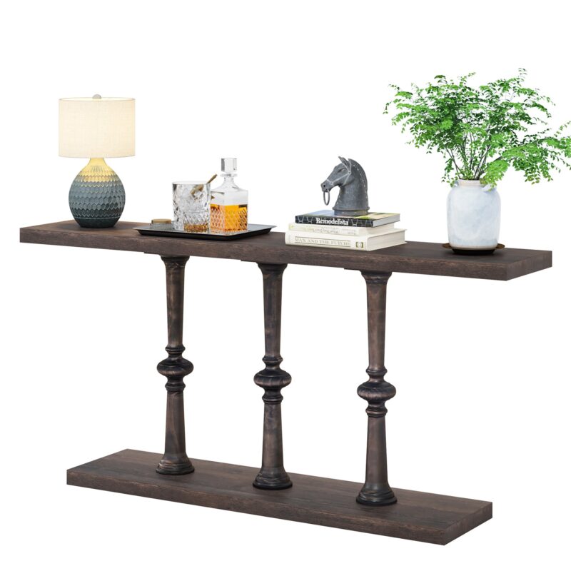 Console Table, Farmhouse 63” Sofa Table with Solid Wood Legs