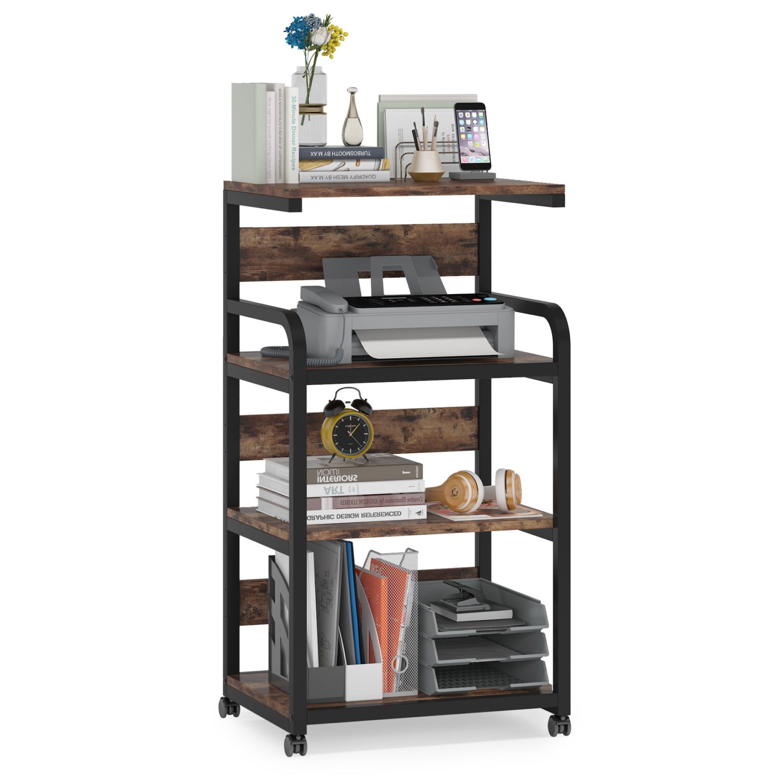 Printer Stand, 4Shelf Mobile Printer Cart with Storage Shelves