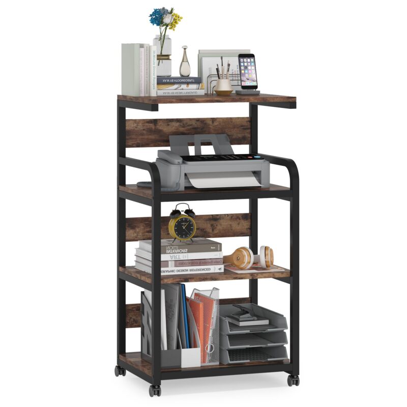 Printer Stand, 4-Shelf Mobile Printer Cart with Storage Shelves