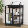 Printer Stand, Mobile 3-Tier Wood Under Desk Printer Cart