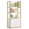 Bookshelf, 4 Tier Etagere Display Bookcase with 2 Drawers - Image 9
