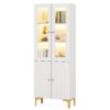 Bookcase, Freestanding Storage Cabinet with LED Light & 5-Tier Shelves