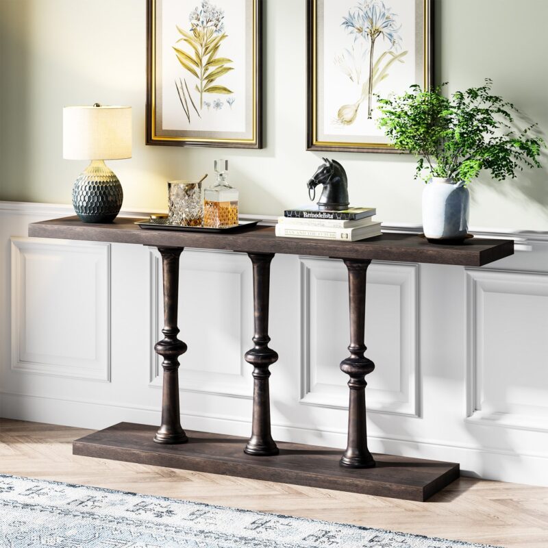 Console Table, Farmhouse 63” Sofa Table with Solid Wood Legs - Image 3