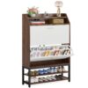 Shoe Cabinet, Freestanding Shoe Organizer with 2 Flip Drawers & Shelves