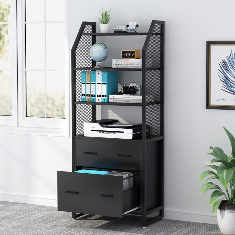 File Cabinet, 2 Drawer Vertical Filing Cabinet with Bookshelf - Image 2